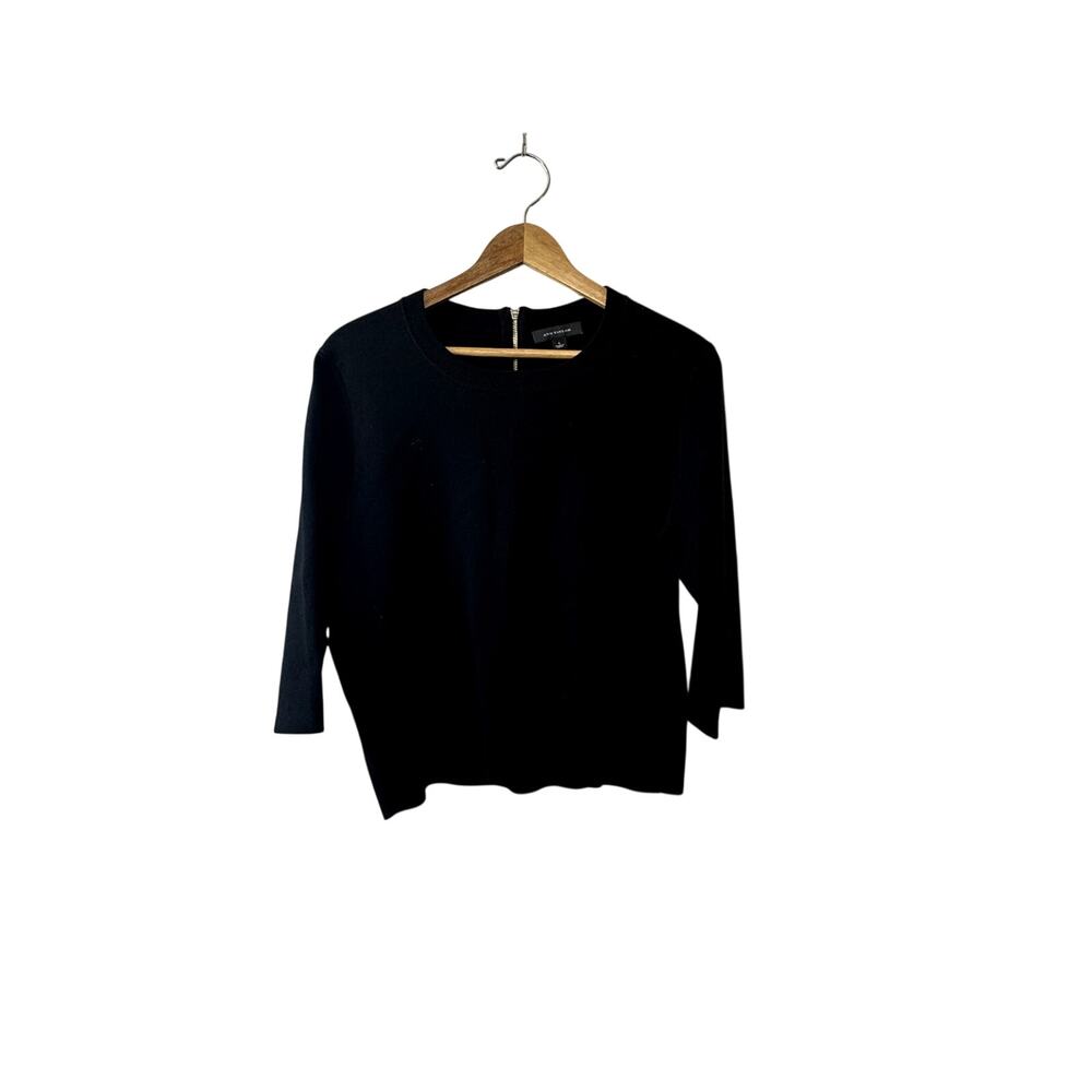 Ann Taylor Black Knit 3/4 Sleeve Sweater Back Zip Closure Women's Large